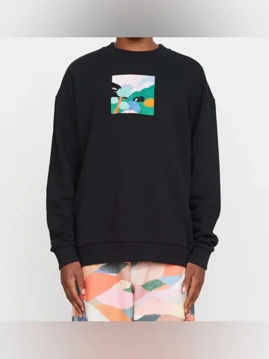 Lazy Oaf Landscape Graphic Embroidered Crewneck Sweatshirt Black Size Medium - Picture 1 of 8
